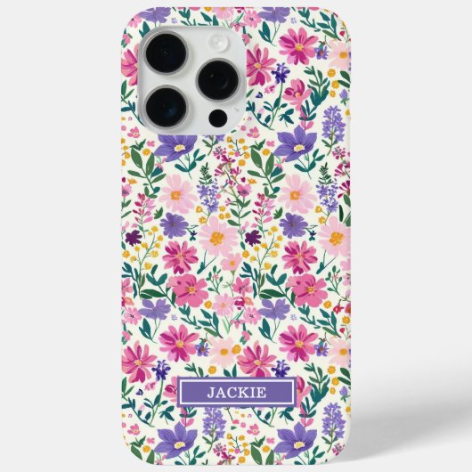 Rosa und lila Ditsy-Blumen monogrammiert Case-Mate iPhone Hülle (Rückseite)