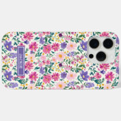 Rosa und lila Ditsy-Blumen monogrammiert Case-Mate iPhone Hülle (Rückseite (Horizontal))