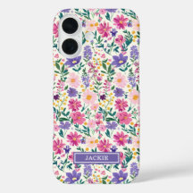 Rosa und lila Ditsy-Blumen monogrammiert