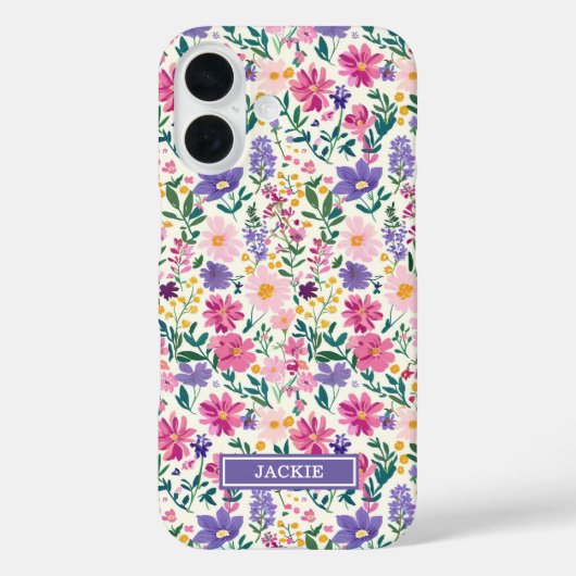 Rosa und lila Ditsy-Blumen monogrammiert Case-Mate iPhone Hülle (Rückseite)