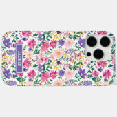 Rosa und lila Ditsy-Blumen monogrammiert Case-Mate iPhone Hülle (Rückseite (Horizontal))
