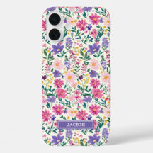 Rosa und lila Ditsy-Blumen monogrammiert