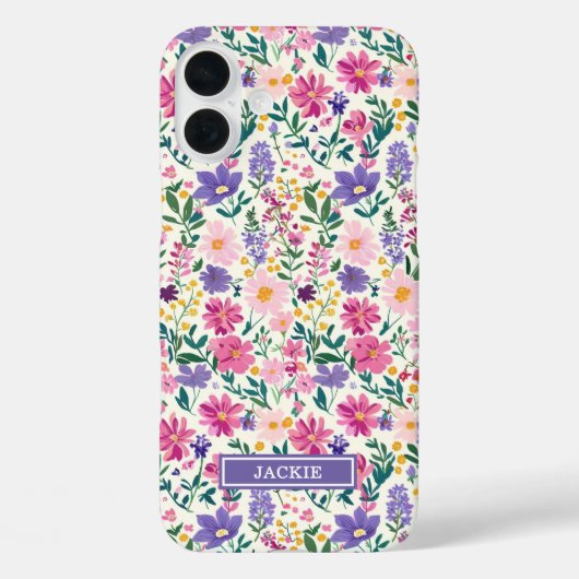 Rosa und lila Ditsy-Blumen monogrammiert Case-Mate iPhone Hülle (Rückseite)