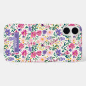 Rosa und lila Ditsy-Blumen monogrammiert Case-Mate iPhone Hülle (Rückseite (Horizontal))