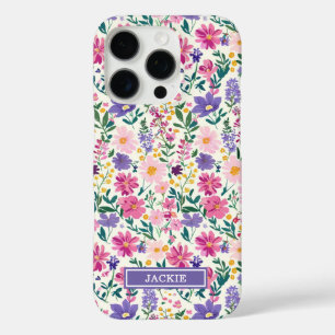 Rosa und lila Ditsy-Blumen monogrammiert iPhone 16 Pro Hülle