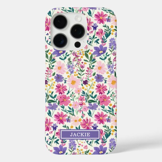 Rosa und lila Ditsy-Blumen monogrammiert Case-Mate iPhone Hülle (Rückseite)