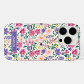 Rosa und lila Ditsy-Blumen monogrammiert Case-Mate iPhone Hülle (Rückseite (Horizontal))