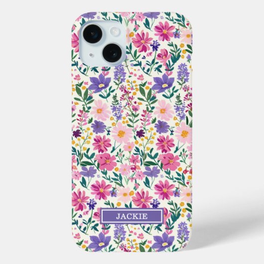 Rosa und lila Ditsy-Blumen monogrammiert Case-Mate iPhone Hülle (Rückseite)