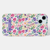 Rosa und lila Ditsy-Blumen monogrammiert Case-Mate iPhone Hülle (Rückseite (Horizontal))