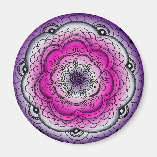 Rosa und Lila Doodle-Blume Magnet (Vorne)