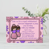 Rosa und Lila Doppeldruckerin Einladung zum Geburt (Stehend Vorderseite)