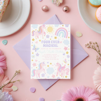 Rosa und Lila Einhorn-Regenbogen-Party laden ein Einladung