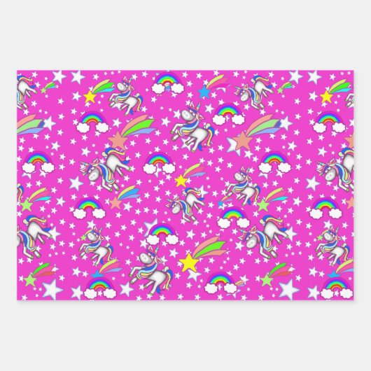 Rosa und Lila Einhornwaschpapier-Set Geschenkpapier Set (Vorderseite 3)