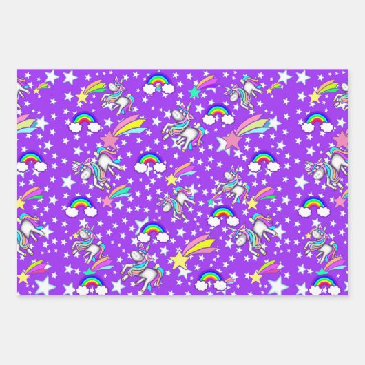 Rosa und Lila Einhornwaschpapier-Set Geschenkpapier Set (Vorderseite 2)