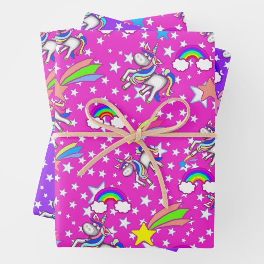 Rosa und Lila Einhornwaschpapier-Set Geschenkpapier Set (Beispiel)