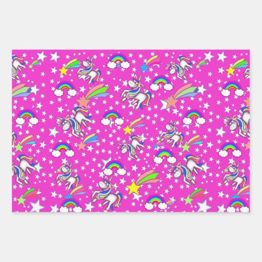 Rosa und Lila Einhornwaschpapier-Set Geschenkpapier Set (Vorderseite)