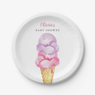 Rosa und Lila Eiscreme-Babydusche Pappteller