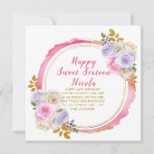 Rosa und Lila elegante Blume 16 . Geburtstag Karte (Vorderseite)