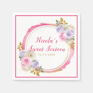 Rosa und Lila elegante Blume 16 . Geburtstag Serviette
