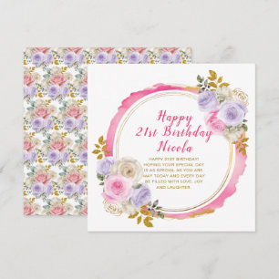 Rosa und Lila elegante Blume Geburtstag Karte