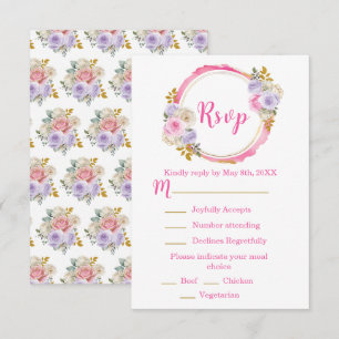 Rosa und lila elegante Blumen Sweet Sixteen RSVP Karte