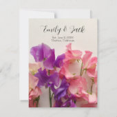 Rosa und lila Erbsen auf Grau Save The Date (Rückseite)