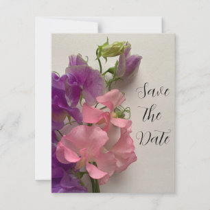 Rosa und lila Erbsen auf Grau Save The Date