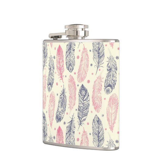 rosa und Lila Ethnic Fether-Muster Flachmann (Links)