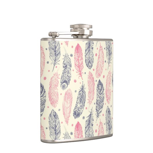 rosa und Lila Ethnic Fether-Muster Flachmann (Rechts)