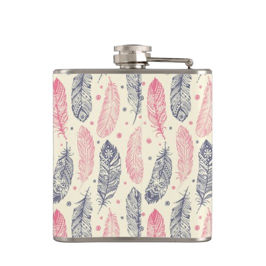 rosa und Lila Ethnic Fether-Muster Flachmann (Rückseite)