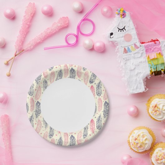 rosa und Lila Ethnic Fether-Muster Pappteller (Party)