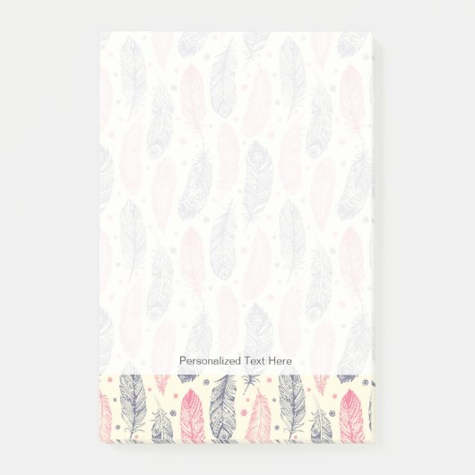 rosa und Lila Ethnic Fether-Muster Post-it Klebezettel (Vorderseite)