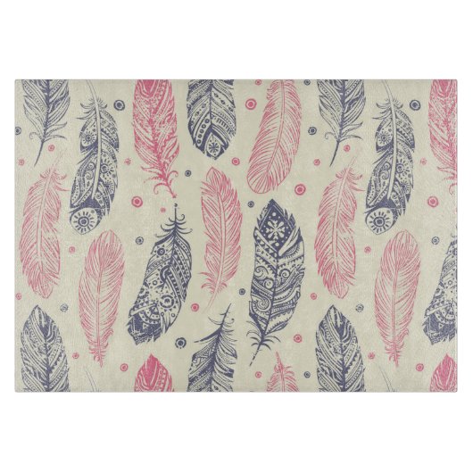 rosa und Lila Ethnic Fether-Muster Schneidebrett (Vorderseite)