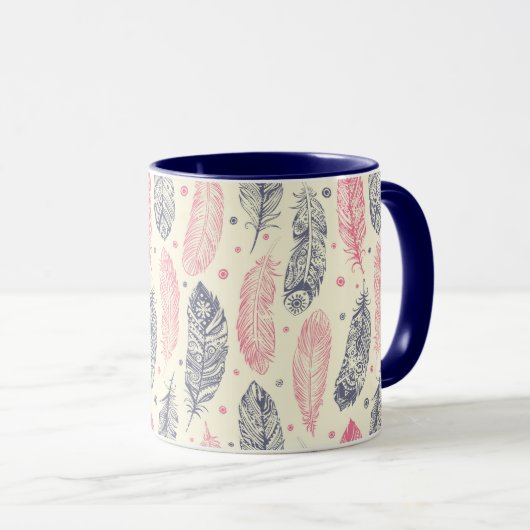 rosa und Lila Ethnic Fether-Muster Tasse (VorderseiteRechts)