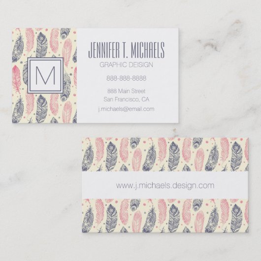 rosa und Lila Ethnic Fether-Muster Visitenkarte (Vorne/Hinten)