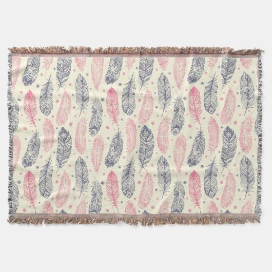 Rosa und lila ethnisches Feder-Muster Decke (Vorderseite)