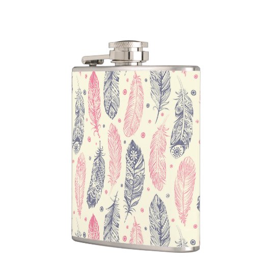 Rosa und lila ethnisches Feder-Muster Flachmann (Links)