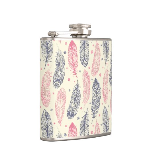 Rosa und lila ethnisches Feder-Muster Flachmann (Rechts)