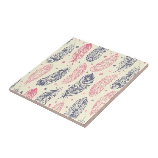Rosa und lila ethnisches Feder-Muster Fliese (Seite)