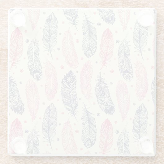 Rosa und lila ethnisches Feder-Muster Glasuntersetzer (Rückseite)