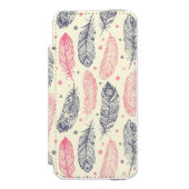 Rosa und lila ethnisches Feder-Muster Incipio iPhone Geldbeutel-Hülle (Folio Vorderseite)