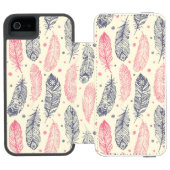 Rosa und lila ethnisches Feder-Muster Incipio iPhone Geldbeutel-Hülle (Folio Geöffnet)