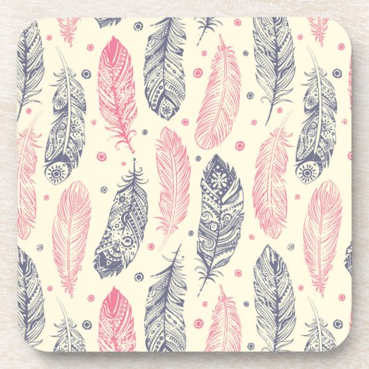 Rosa und lila ethnisches Feder-Muster Untersetzer (Vorderseite)