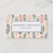 Rosa und lila ethnisches Feder-Muster Visitenkarte (Vorderseite)