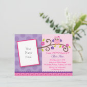 Rosa und Lila Eule 1. Geburtstag Einladung (Stehend Vorderseite)