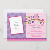 Rosa und Lila Eule 1. Geburtstag Einladung (Vorderseite)