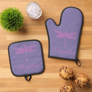Rosa und Lila Fantasy Dragonfly personalisieren Ofenhandschuh & Topflappen-Set