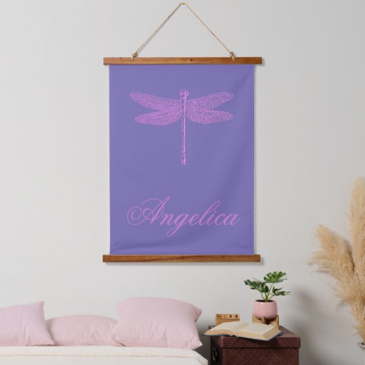 Rosa und Lila Fantasy Dragonfly personalisieren Wandteppich Mit Holzrahmen (Schlafzimmer)