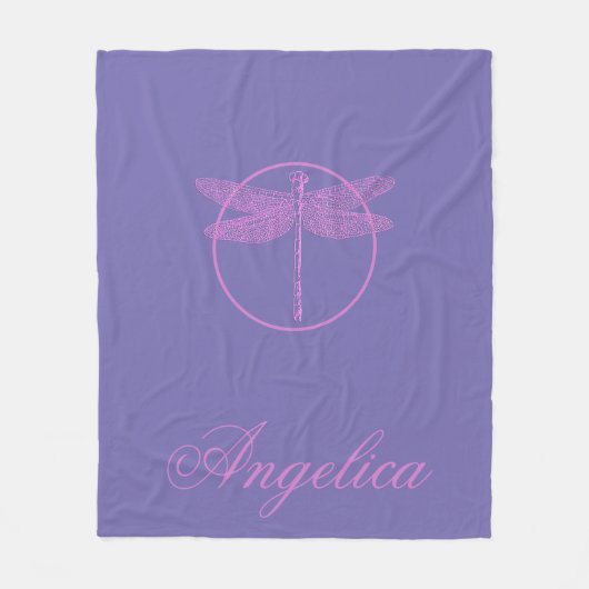 Rosa und Lila Fantasy-Libelle Fleecedecke (Vorderseite)