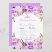 Rosa und Lila Flora Quinceanera Ehrengericht Einladung (Vorne/Hinten)